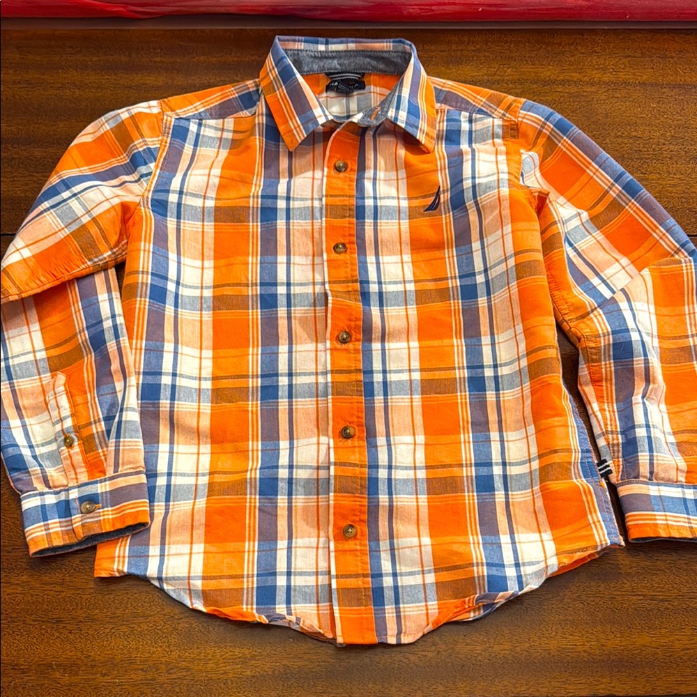 Nautica Orange and Blue Plaid Kids Shirt